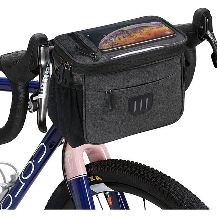 6L Sacoche de Guidon Vélo Sac Avant Vélo Étanche Panier Grande Capacité Sacoches avec Support pour Téléphon Rangement 22x17x14cm