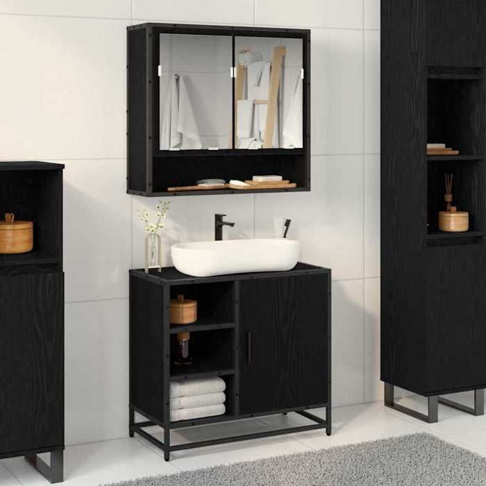 Meuble de Lavabo - vidaXL - Chêne noir - 65x33x60 cm - Style Industriel - Rangement Spacieux