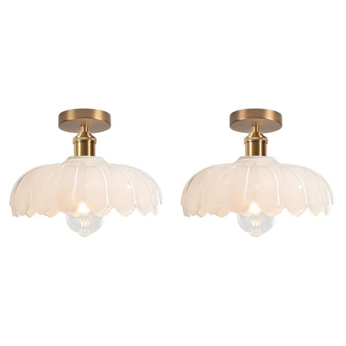 iDEGU 2x Plafonnier Moderne25cm Lampe de Plafond Vintage Abat-jour en Verre Design Fleurs Blanc E27 Lustre Rétro pour Salon Chambre