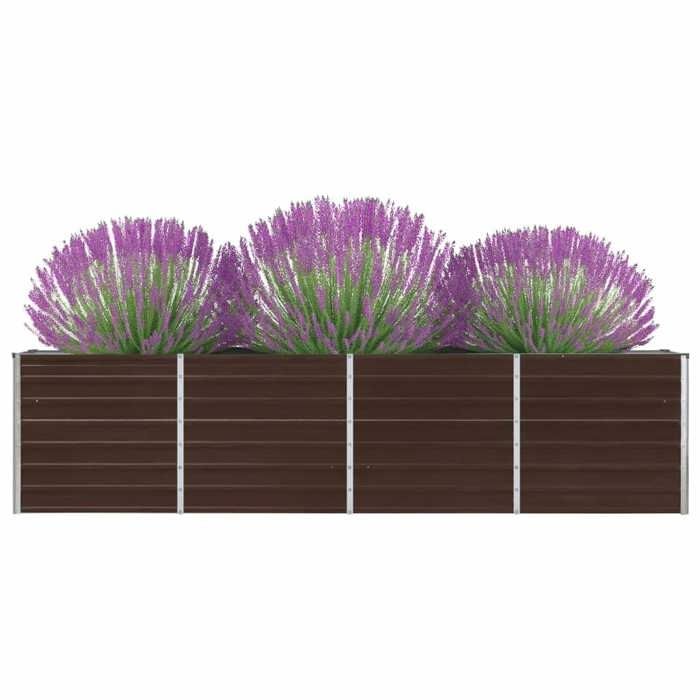 Jardinière rectangulaire en acier galvanisé - WIENS - 320x40x77 cm - Marron - Bordures repliées - Robuste - Grand espace