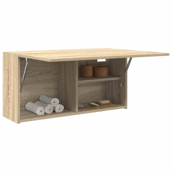 Armoire murale de bain - WIENS - Chêne sonoma - 80x25x40 cm - Bois dingénierie - Résistant à lhumidité