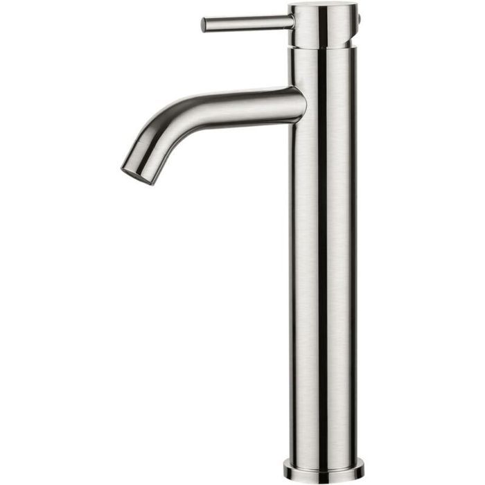 Mitigeur lavabo - PZCC - Haut - Inox brossé - Bec col de cygne - Aérateur économiseur deau