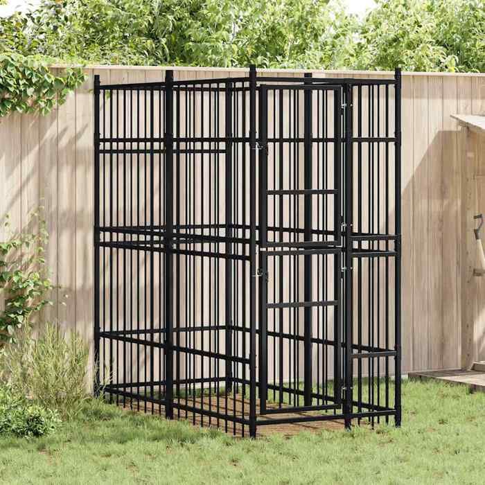 Noir Chenil dextérieur grande cage pour chien Acier 184 m² A209 Noir Chenil dextérieur grande cage pour chien Acier 184 m² A209