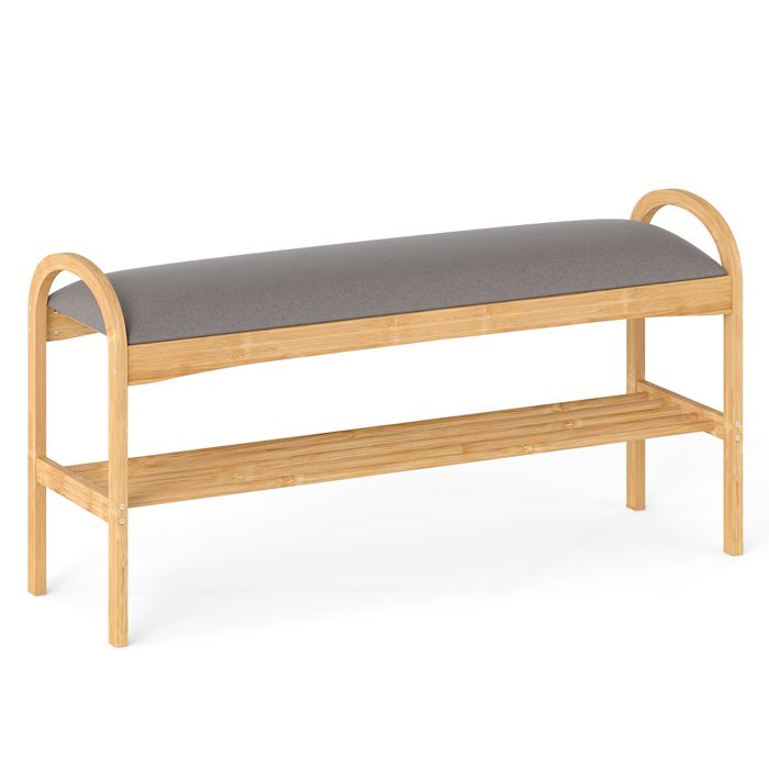 GIANTEX Banc à Chaussures en Bambou avec Assise Rembourré Étagère à Lattes Inférieure 100 5x31x51cm pour Entrée Couloir Charge 150KG