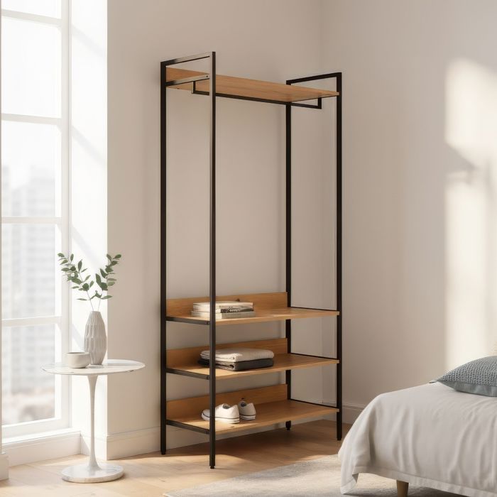 Dressing ouvert bois clair et métal - Bois clair - Terre de Nuit