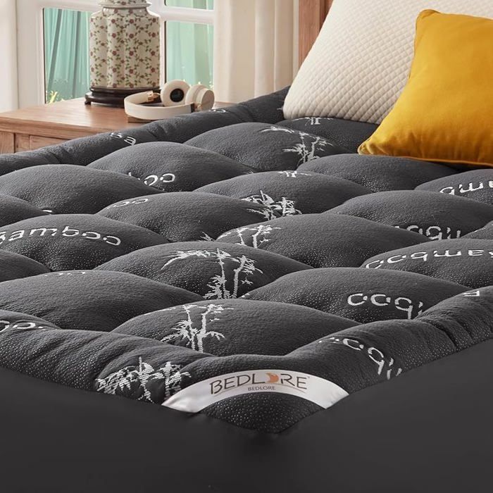 Surmatelas 140x200u202Fcm Matelassé sur Matelas 2 Personnes Rafraichissant en Viscose de Bambou 140x200x30 Gris Foncé