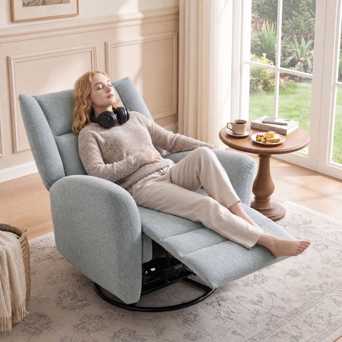 Fauteuil relax pivotant - Hellgrau - Dossier inclinable 135° - Rotation 360° - Tissu anti-rayures