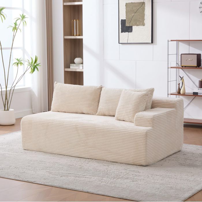 Canapé modulable compressé en chenille ivoire 2 places livré monté avec coussin 300 kg