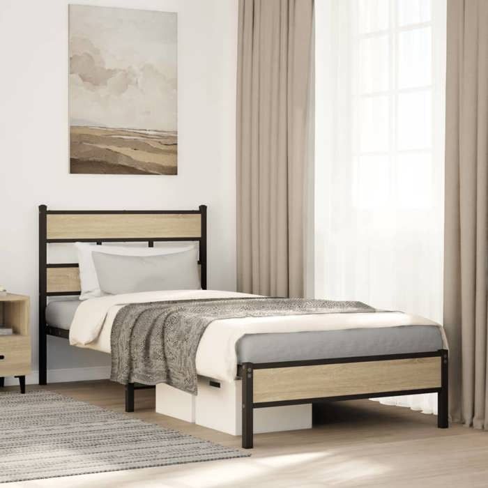 vidaXL Cadre chêne sonoma 90x190 cm sans matelas imitation bois chaleureuse cadre une place stable pour chambre adolescent