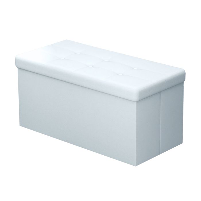 Banc coffre de rangement pliable 78x38x38 cm blanc opalin - pouf simili cuir avec couvercle capitonné repose-pieds tabouret