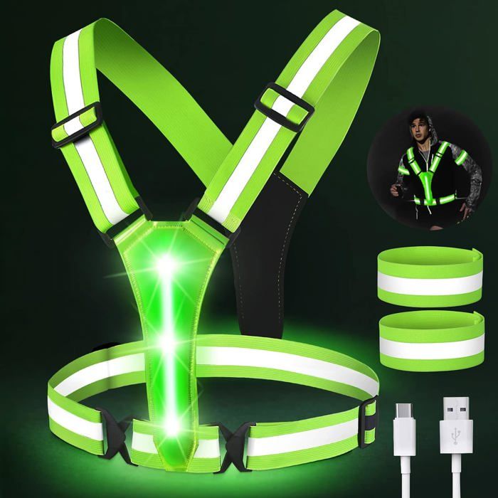 Gilet Réfléchissant Running Gilet Reflechissant Vélo LED Rechargeable avec Taille Réglable avec 2 Bandes réfléch GILET DE SECURITE