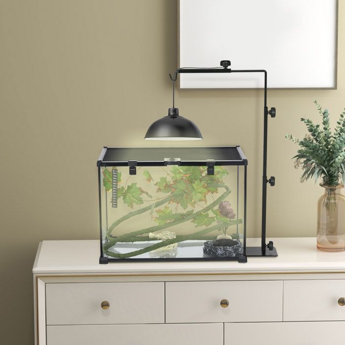 Maisentiel Support de lampe chauffante réglable pour terrarium en métal noir 40 x 15 x 95 cm