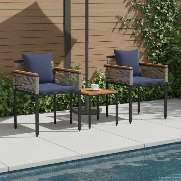 Salon de jardin - MAISON EXCLUSIVE - Tuinsets - Gris & bleu marine - Poly rattan résistant - Coussins 3D amovibles