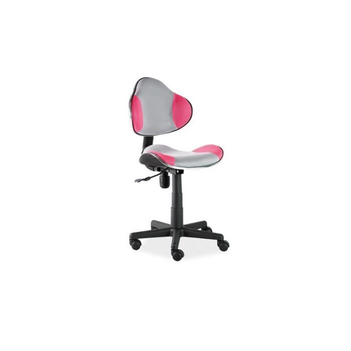 chaise de bureau à roulettes - ac-déco - qg2 - réglable en hauteur - tissu - gris et rose