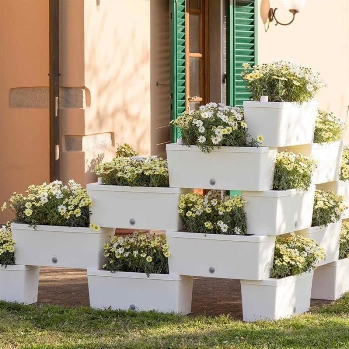 Jardinières et pots de fleurs - Kit 5 jardinières modulables - 59 x 23 cm - Blanc