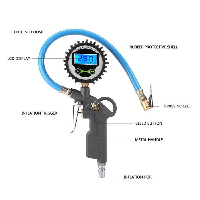 SKS Germany Compresseur de Course NXT Digi Pompe à Pied (Pompe à air pour Tous Les Types de valves, manomètre numérique LED, Tube en métal, Pied en métal, poignée en Bois, Pression