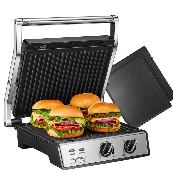 presse à paninis Deik Appareil à croque monsieur 1500W plaques anti-adhésives appareil à sandwichs Sans BPA. grill multifonction 