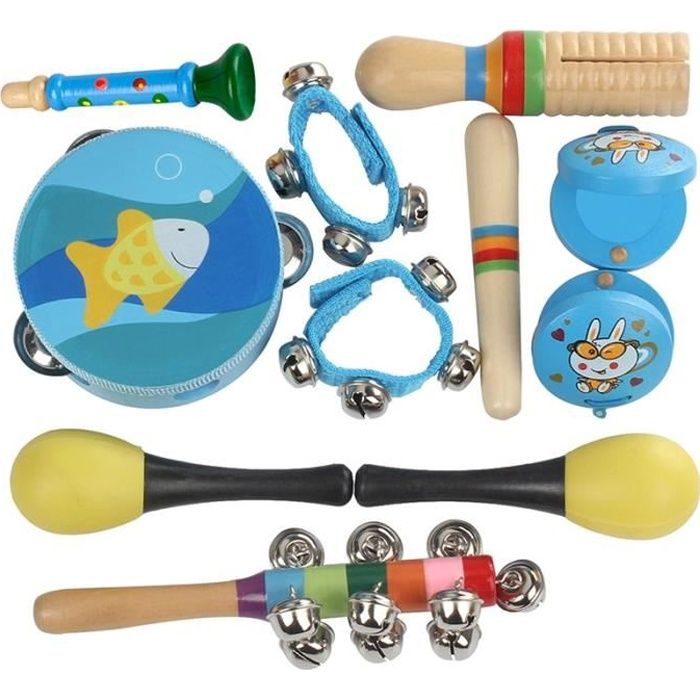 Shumo Lot de 15 instruments de musique en bois pour enfants avec sac 