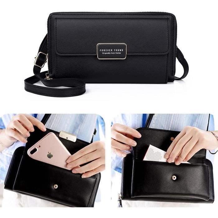 sacs bandoulière femme pochette téléphone portable sac à bandoulière pour téléphone fille portefeuille en cuir pu avec longue