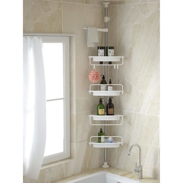 Étagère de douche télescopique sans perçage - Avec barre porte-serviettes  et 4 étagères en plastique - Pour shampoing et après- A105 - Cdiscount  Bricolage