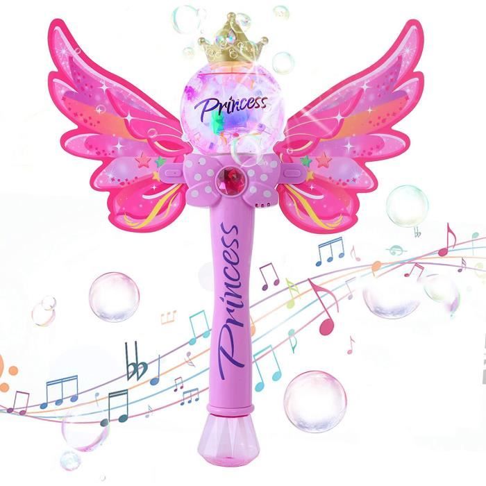 deAO Machine à Bulles pour Enfants Princesse Musicaux Et Lumineux 3 Ans+ | Souffleur de Bulles, Filles avec Ailes, Jouets à Bulles D'Extérieur Et d'Intérieur Cadeau d'anniversaire, Rose