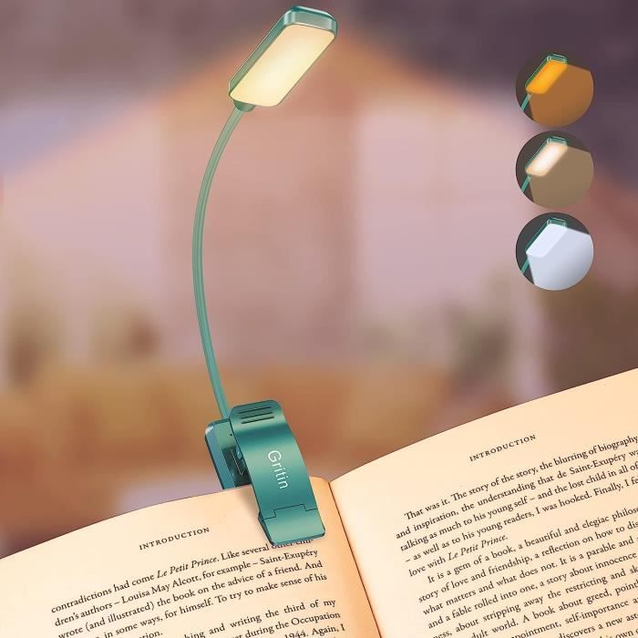 Lampe de livre rechargeable, clip LED sur la lampe de lecture pour