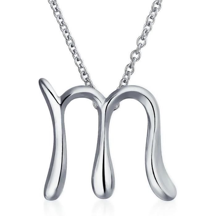 Collier Pendentif Alphabet En Acier Inoxydable - Chaîne 50 Cm - SKCESS - Cadeau Élégant Pour Femme/Homme - 4