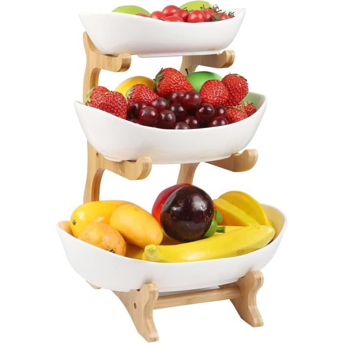 Présentoir à Fruits 3 étages Sindipanda - Corbeille Décorative Pour Cuisine Ou Salon - Doré Et Noir, Hauteur 47 Cm