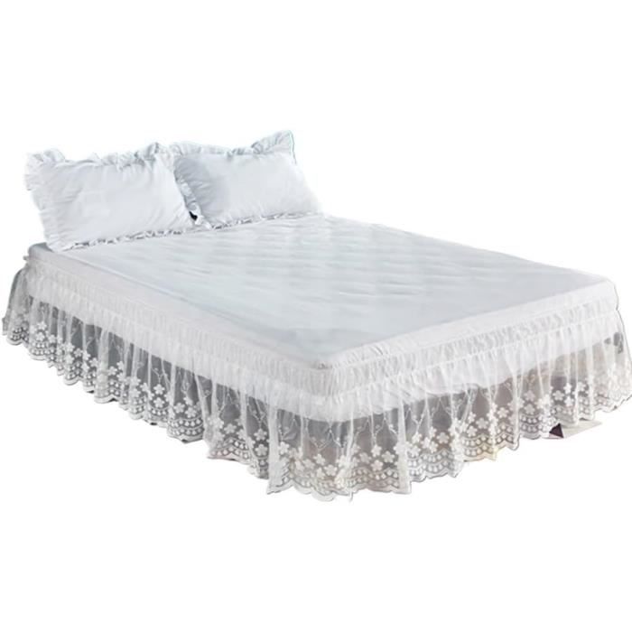 Jupe De Lit Cache-sommier à Volants - 140x190x45 Cm - Tissu Brodé - Pour Lit Avec Rangement Intégré