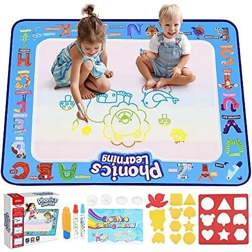 EUCOCO Tapis De Dessin à Eau 100x80 Cm – Réutilisable Sans Tache – Stylos Eau + Pochoirs – Cadeau Enfant 1-5 Ans