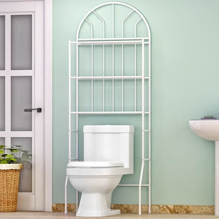 Etagère de Salle de Bain - Meuble de Rangement - Métal Laqué Blanc - 65 x 34 x 177CM