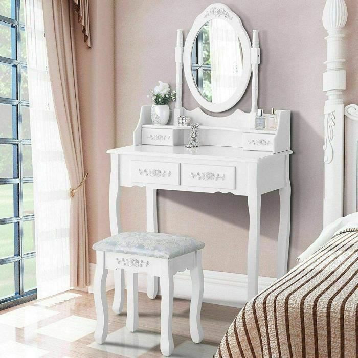 Coiffeuse avec miroir lumineux et tabouret - Achat / Vente ...