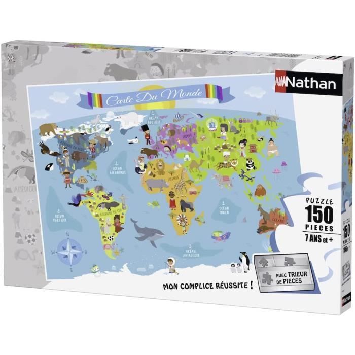 Nathan - Puzzle Enfant - 250 pièces - Carte du monde - Filles ou garçons dès 8 ans - Puzzle de qualité supérieure - Carton épais et résistant - Cartographie - 86883