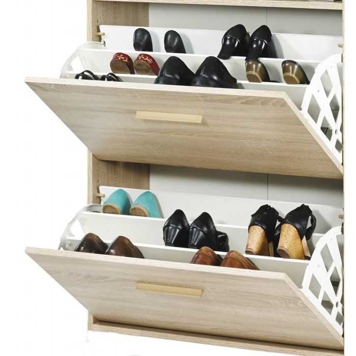 Meuble à Chaussures Chêne Vintage Rideau Blanc L 75.2 x l 30.6 x H