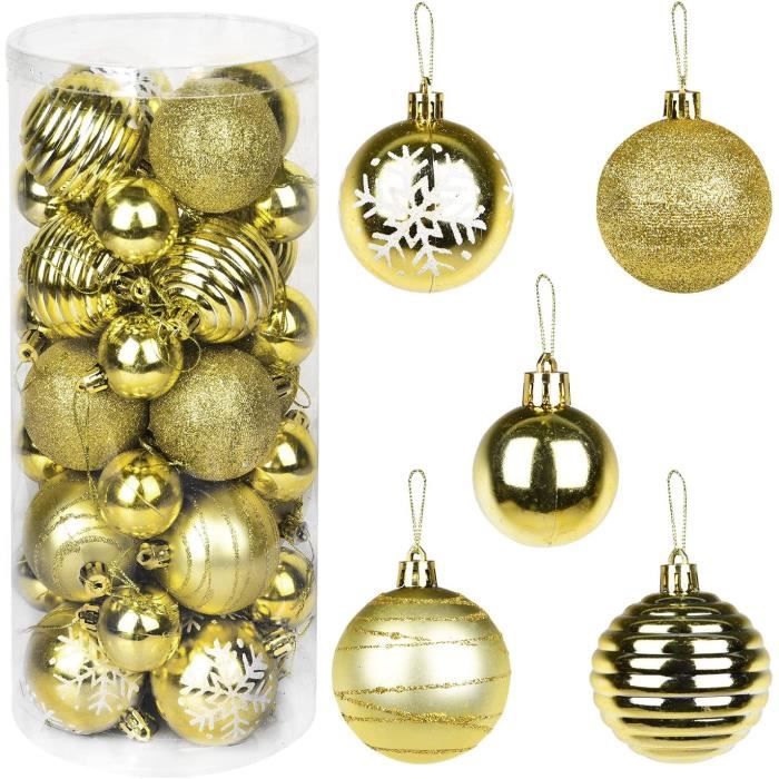 36 Pièces Boules de Noël,Or Boules de Noel Ornements avec Motif de