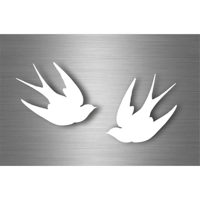 2x autocollant sticker voiture moto muraux hirondelle oiseau silhouette blanc