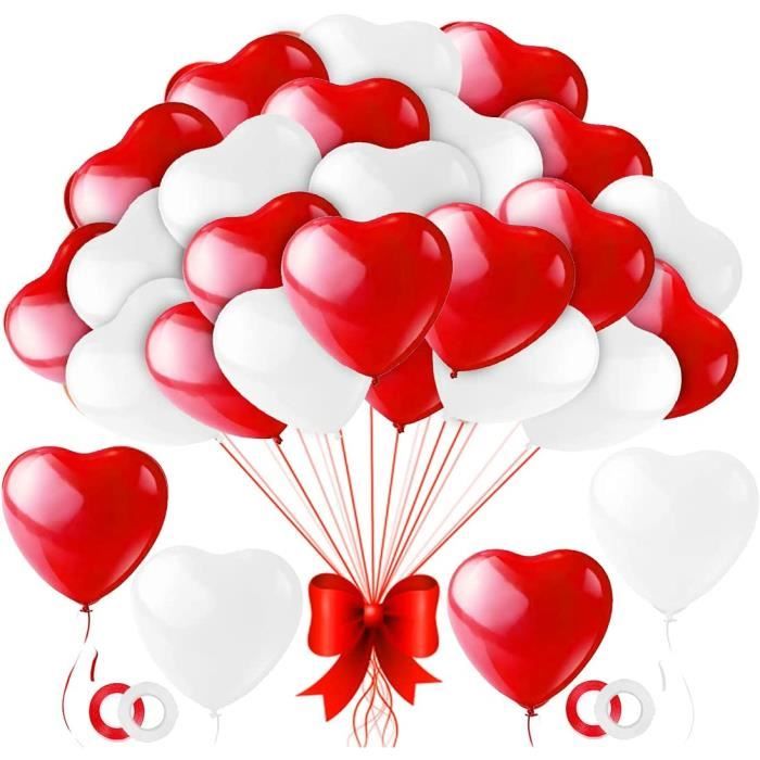 Forme de Coeur Ballons,100 Ballons Coeur Rouges,Love Coeur de  Ballons,Ballon Coeur Romantique pour Mariage Anniversaire, Saint L