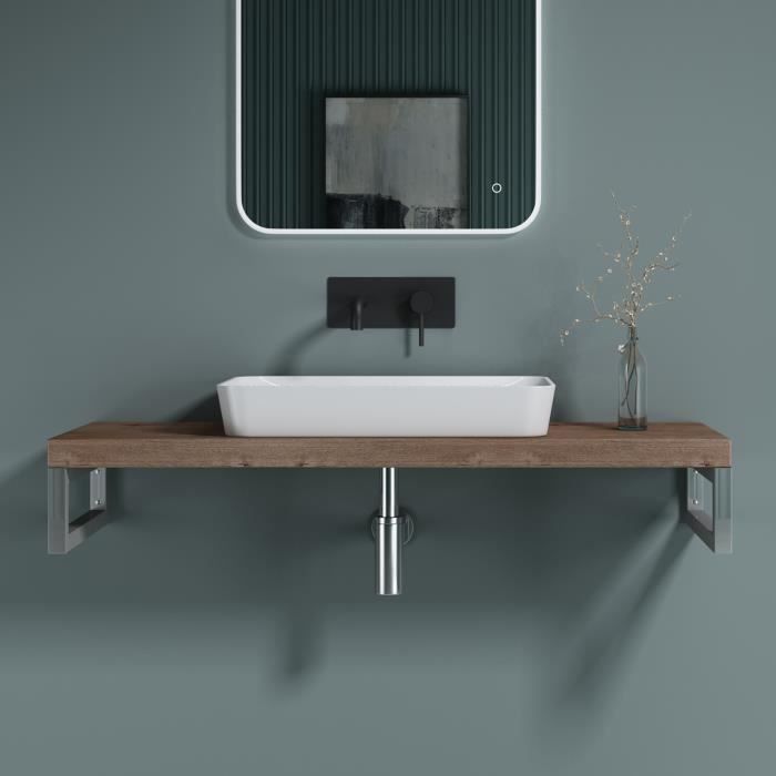 sogood plan de vasque 45x140cm marron meuble sous lavabo plan lave mains avec 2 supports en inox