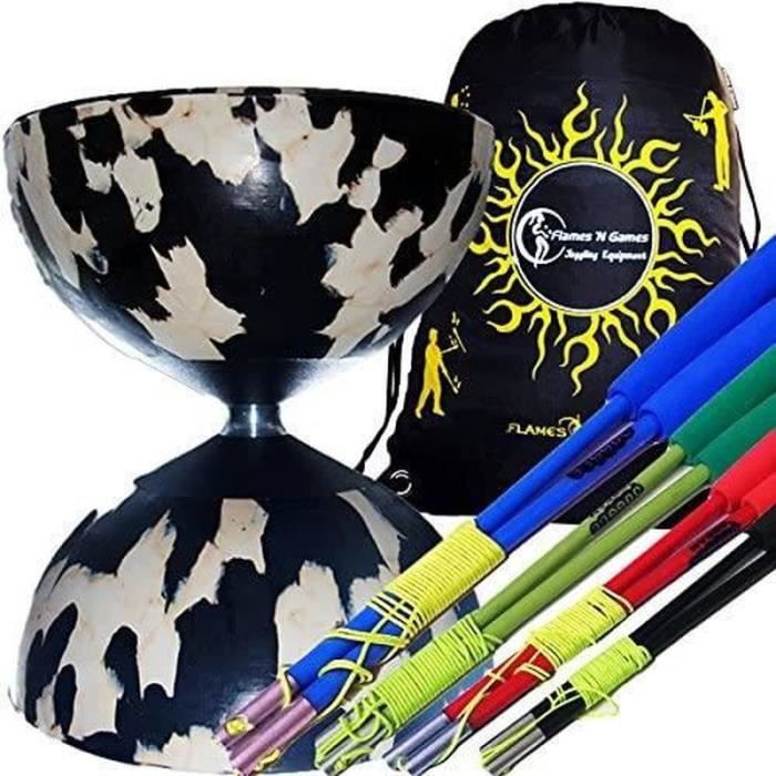 Henrys Beach Free Diabolo Pro – Set De Jonglage Avec Roulement à Billes, Baguettes Aluminium, Corde De Rechange Et Guide – Jaune, 235g, 120x140 Mm