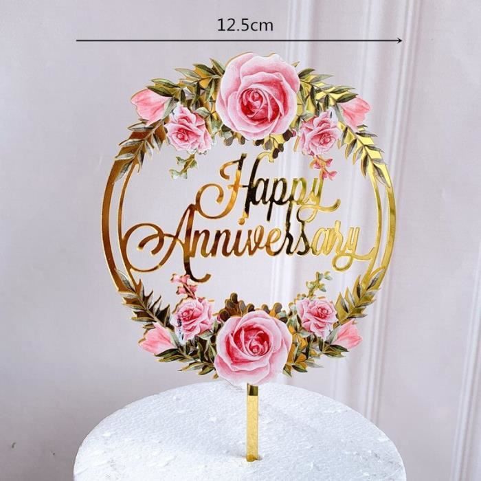 16 -Rose fleurs acrylique joyeux anniversaire figurine pour gâteau de fête  couleur impression fleur gâteau Topper pour bébé fête d&# - Cdiscount Maison