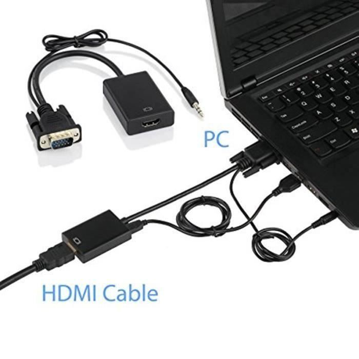 Convertisseur adaptateur VGA male vers HDMI femelle avec audio, 1080p pour  ordinateur, ordinateur portable, projecteur