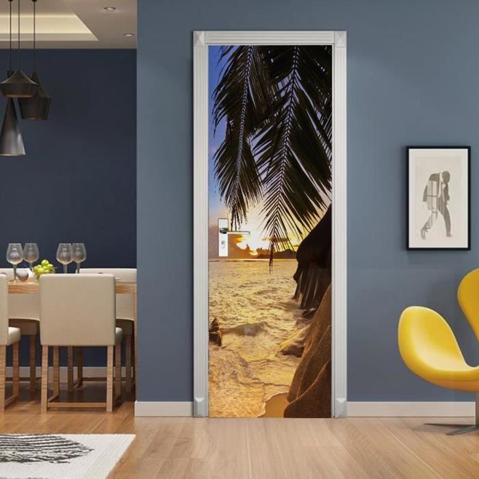 Autocollants De Porte Déco Bois - Motif âne, 2 Pièces, 80x200 Cm, Facile à Poser, Pour Chambre, Salon, Bureau