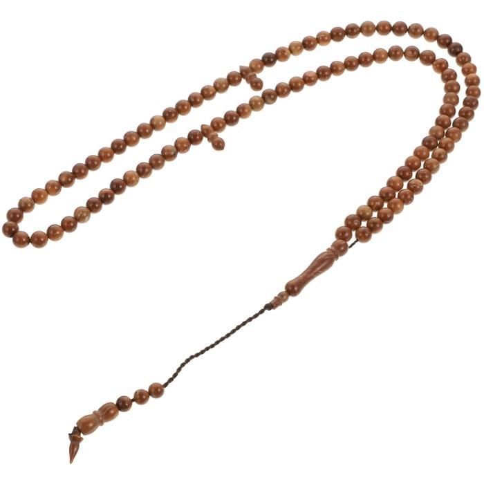 Chapelet musulman fait à la main en bois de tamarin naturel de 8 mm – 99  perles rondes avec cuivre sur pompons Sibha