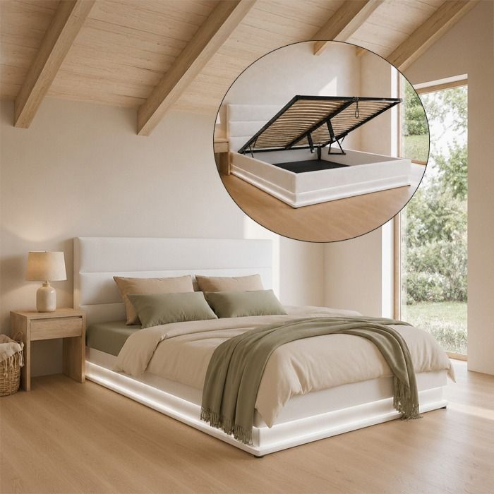 Lit coffre design Nitas - Nitas - Blanc - Lit avec rangement - Bois - Panneaux de particules - Contemporain