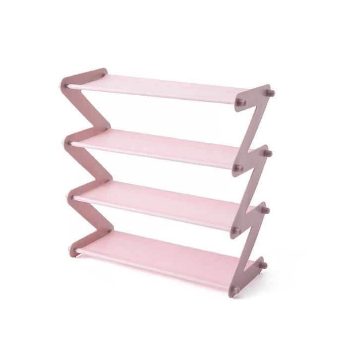 meuble à chaussures - multi-couche en forme de z - acier inoxydable - couleur rose - 1 porte