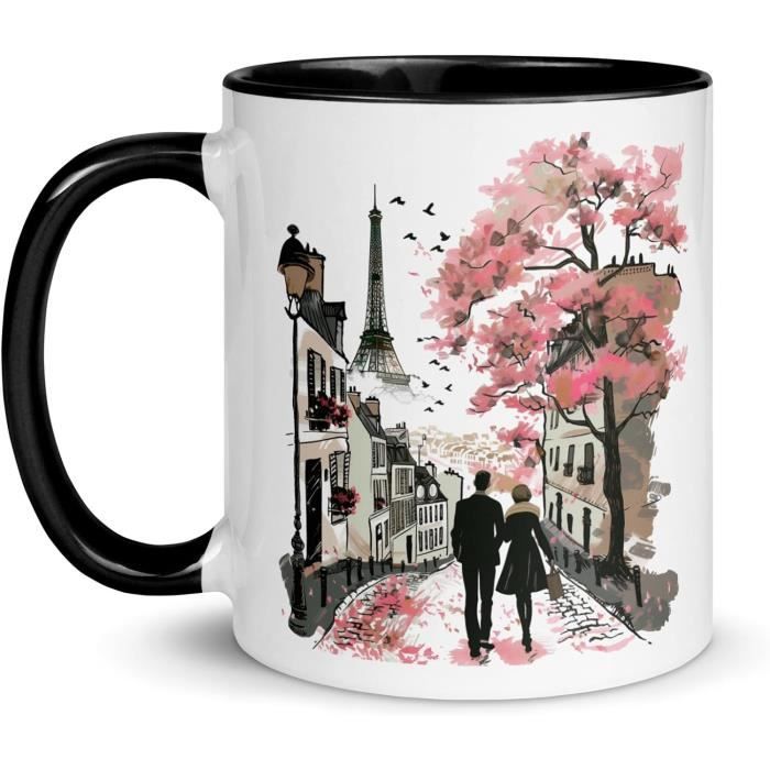 Tasse Céramique 330 Ml Avec Motif Paris Tour Eiffel – Calligraphie, Cadeau Original Homme/Femme