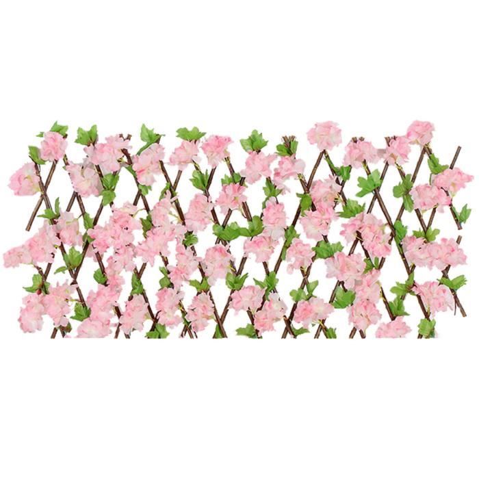 Clôture en treillis rétractable Clôture extensible avec feuilles de cerisier rose foncé artificielles pour décor d'arrière-cour