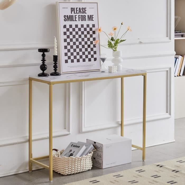 DOWISDOL Simple couche - Table console en bois de marbre - Cadre en métal doré - Table d'appoint-Entrée-Salon-Table de chambre