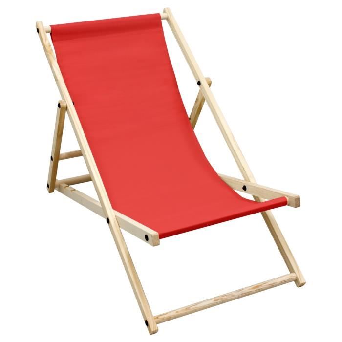 chaise longue de jardin pliante en bois bain de soleil chilienne rouge 120 kg