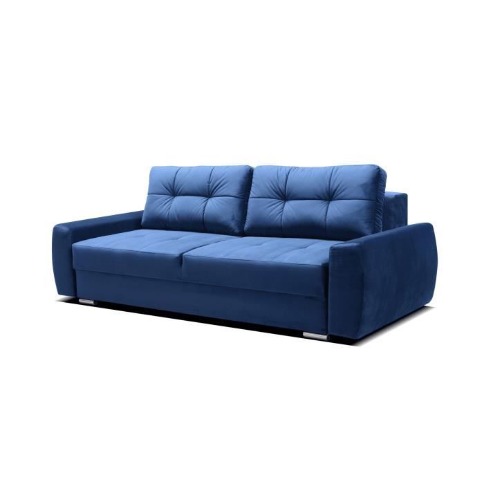Canapé en lit convertible avec coffre de rangement - en tissu - salon & séjour - 230x103x87 cm - INDA - Bleu foncé (Riviera 81)